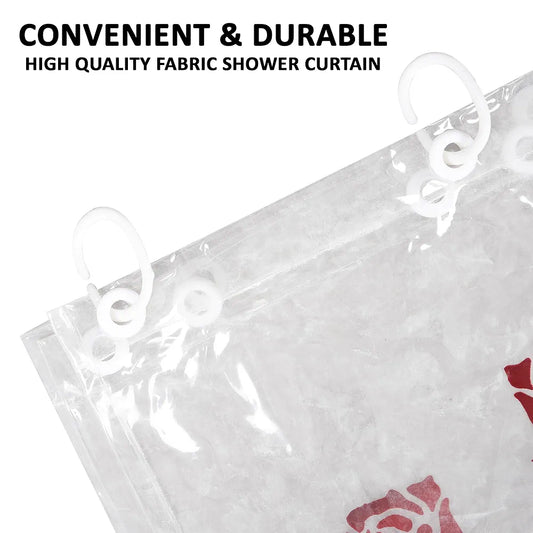 Kuber Industries Shower Curtain Bathroom Shower Curtain 8 Rings Curtain Red Painting Transparent