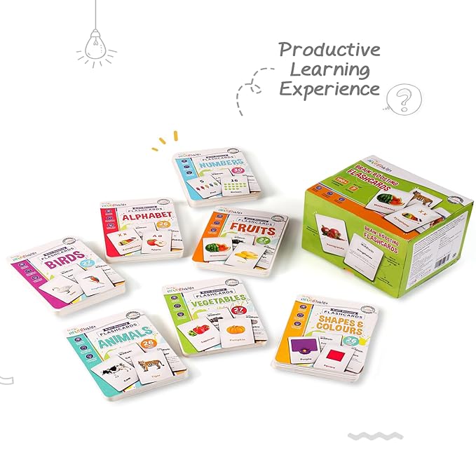 Firstcry Intelliskills Premium 7-in-1 Brain Boosting Non-tearable Flash Cards for Kids | 190 Cards | 1+ Years | Montessori Education Toy for Toddlers