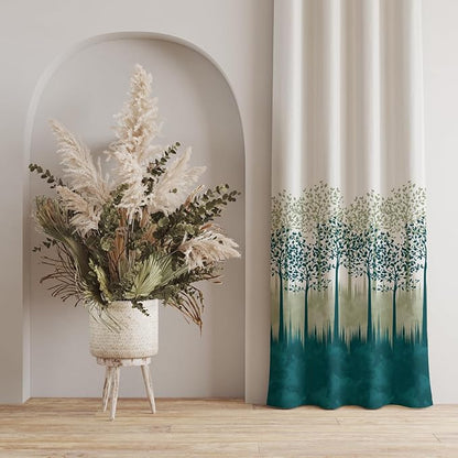 Urban Space Cotton Semi Sheer Curtains For Door Set Of 2 With Eyelets And Tieback (Colour Panel Jungle Blue)