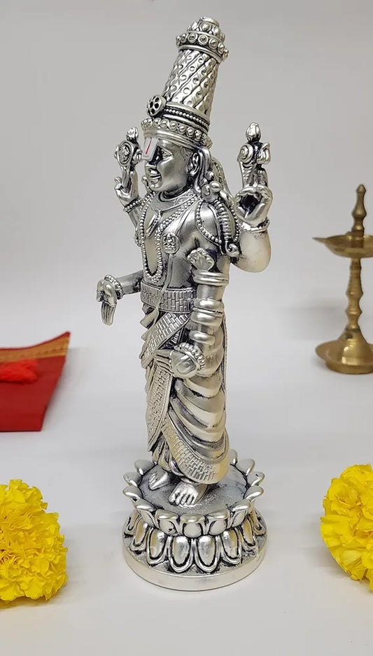 Gold Art India Lord Tirupati Balaji Kamal Silver Plated Antique Matte