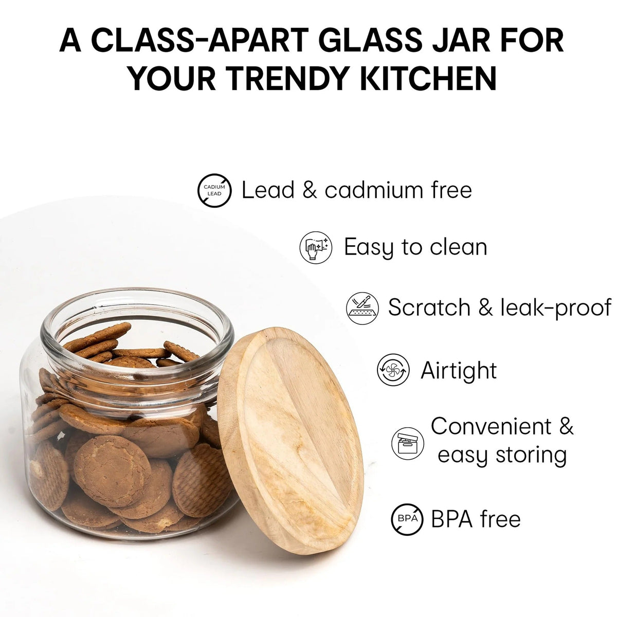 Anko 1.5L Clear Glass Jar | Airtight | Rubberwood Lid | Set of 1 | Kitchen Storage