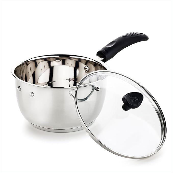 Crystal Stainless Steel Saucepan with Glass Lid Silver