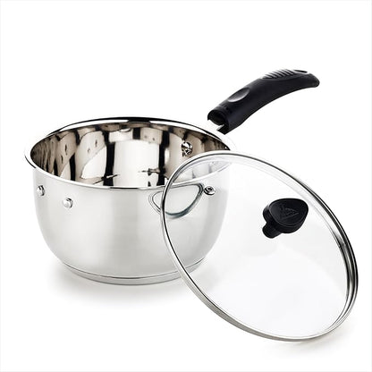 Crystal Stainless Steel Saucepan with Glass Lid Silver
