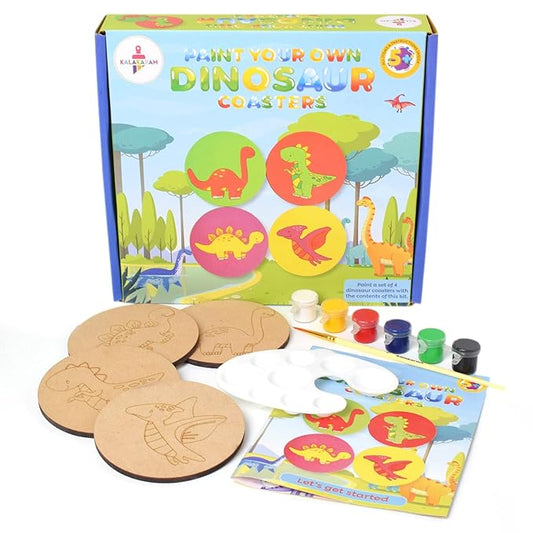 Kalakaram Paint Your Own Dinosaur Coaster Diy Kit for Kids | Fun & Educational Paint Activity for Kids