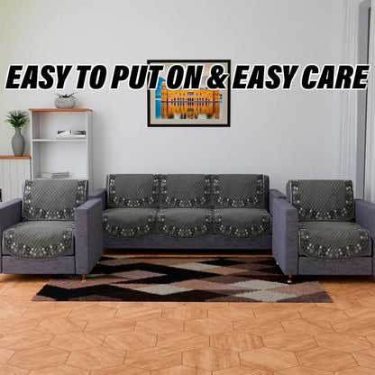 Kuber Industries Sofa Cover 5 Seater Cover Set Digital Painting Quilted for Hall Gray