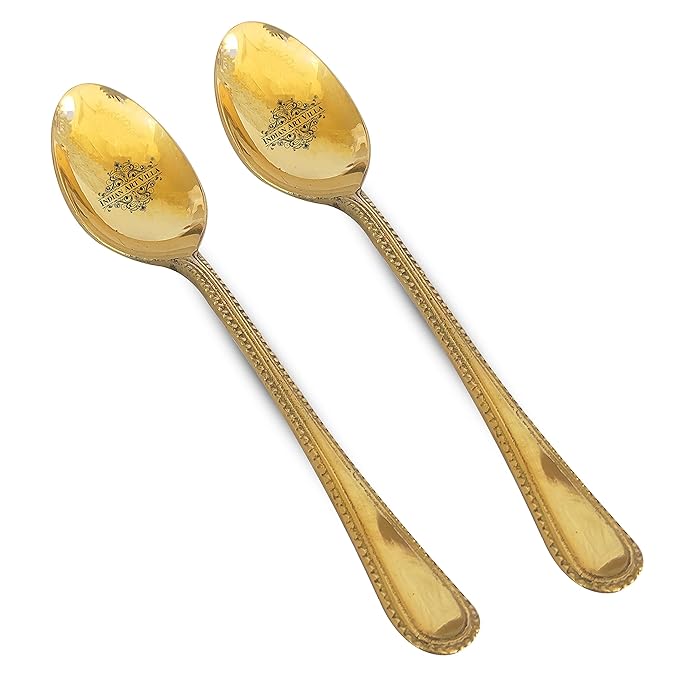 IndianArtVilla Brass Bedding Spoon Serveware Tableware Length 7 Inch, Gold