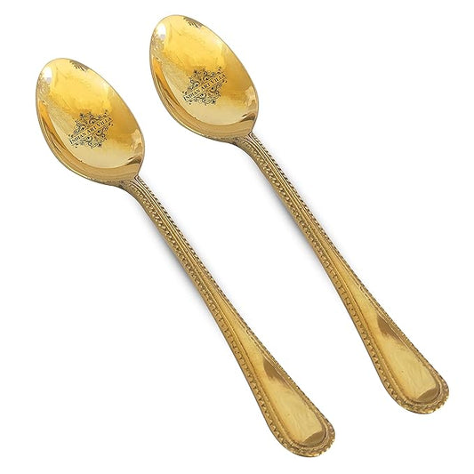 IndianArtVilla Brass Bedding Spoon Serveware Tableware Length 7 Inch, Gold