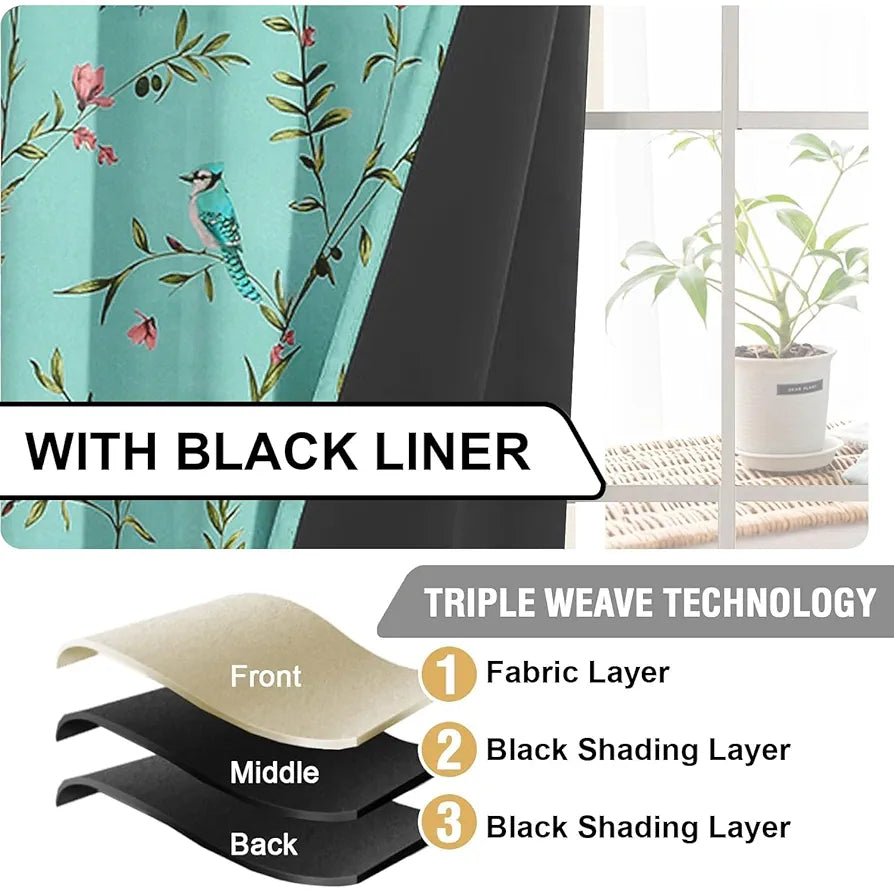 Cloth Fusion Blackout Printed Premium Door Curtains 7 Feet Long Set of 2 Blue Forest
