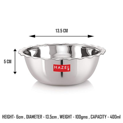 Hazel Stainless Steel Classic Serving Bowl Wati Vati Katori with Lid 400 ml (Silver, 13.5 cm)