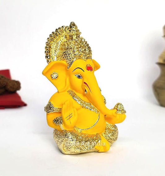 Gold Art India Gold Plated Ganesha with Mango Terracotta Work for Home Decor Office Car Dashboard