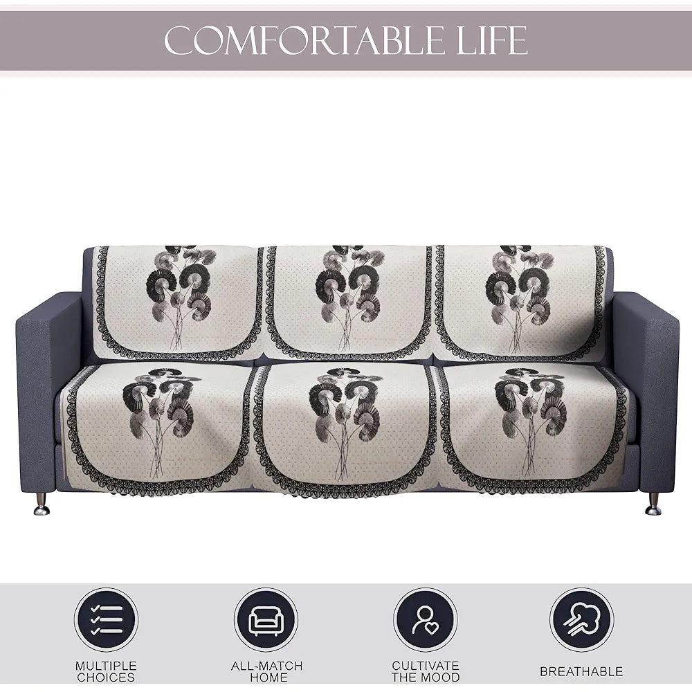 Kuber Industries Set of 6 Velvet 3 Seater Sofa Covers for Living Room Digital Flower-Cream & Green