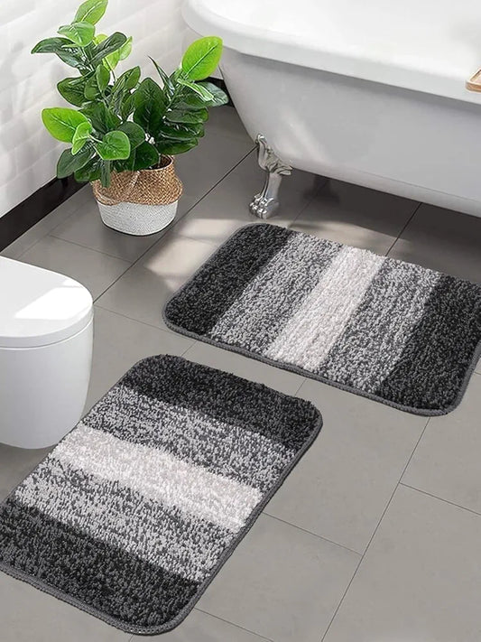 Status Contract Anti Slip Microfiber Mat for Bathroom Colour Black (Pack of 2)