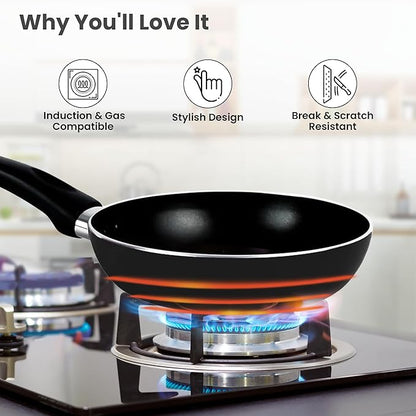 Savya Home Non Stick Frying Pan 22 Cm Stove & Induction Cookware Minimal Oil Cooking Black Colour
