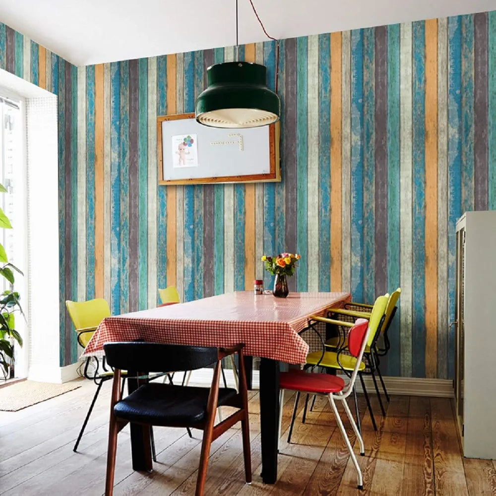 Jaamso Royals New Simulation Retro Striped Peel and Stick Self Adhesive Wallpaper Multicolour Wallpaper 11