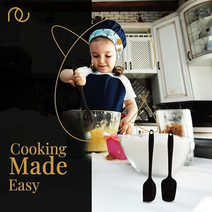Frenchware Non-stick Premium Silicone Spatula | Large Spatula & Large Spoon, Black | for Cooking, Baking & Mixing, Seamless Design