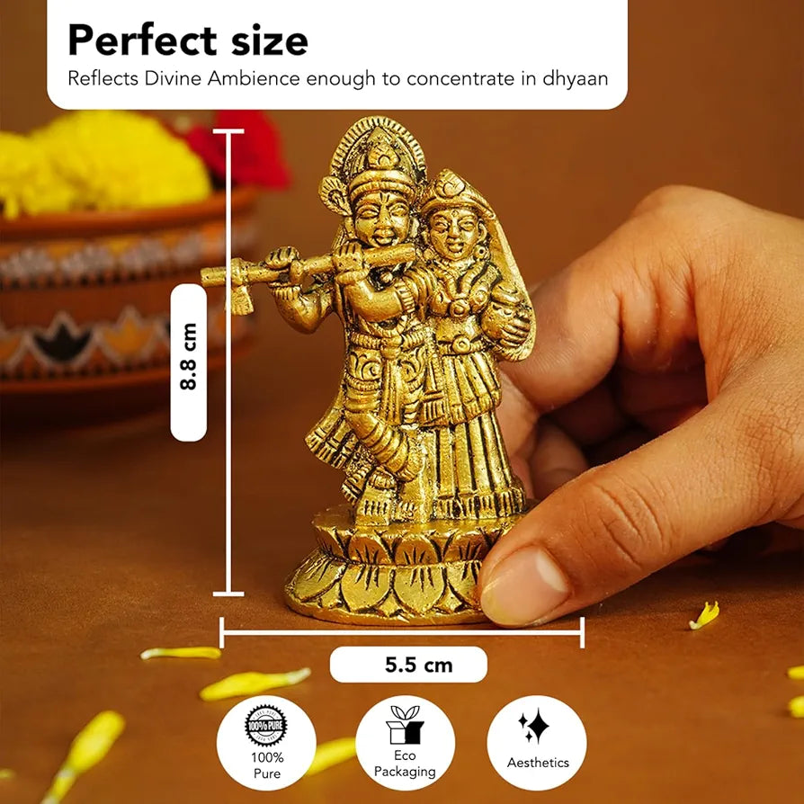 Ekhasa Pure Brass Radha Krishna Murti In Luxury Red Velvet Gift Box God Idols