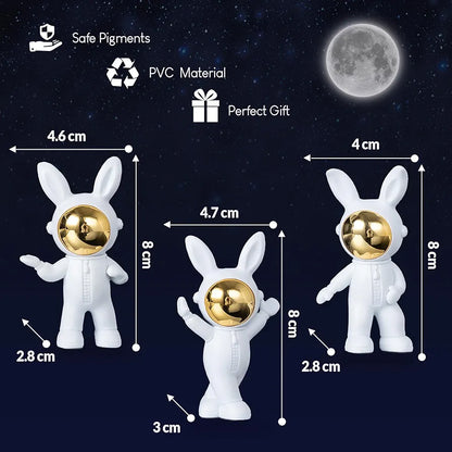 Street27 3pcs Cartoon Rabbit Shape Astronaut Figurine Showpiece