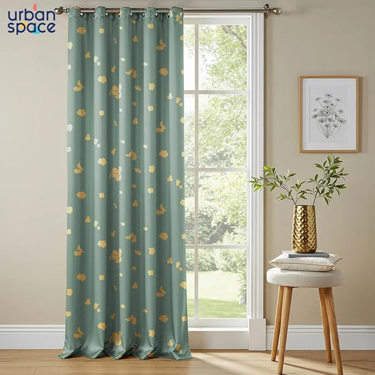 Urban Space Blackout Curtains for Living Room, Gold Foil Printed Luxurious Blackout Decorative Door Curtain 1 Piece Dalmatian Sage Green