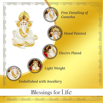 Ekhasa Ganesh Idol for Car Dashboard Ganpati Idol for Cars White 1