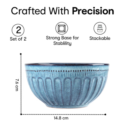 Anko 5 inch Maison Stoneware Small Bowl Set of 2 Blue Soup Salad Dessert Microwave Dishwasher Safe