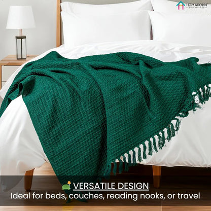 Homadorn Waffle Weave Cotton Throw Blanket Colour Bottle Green