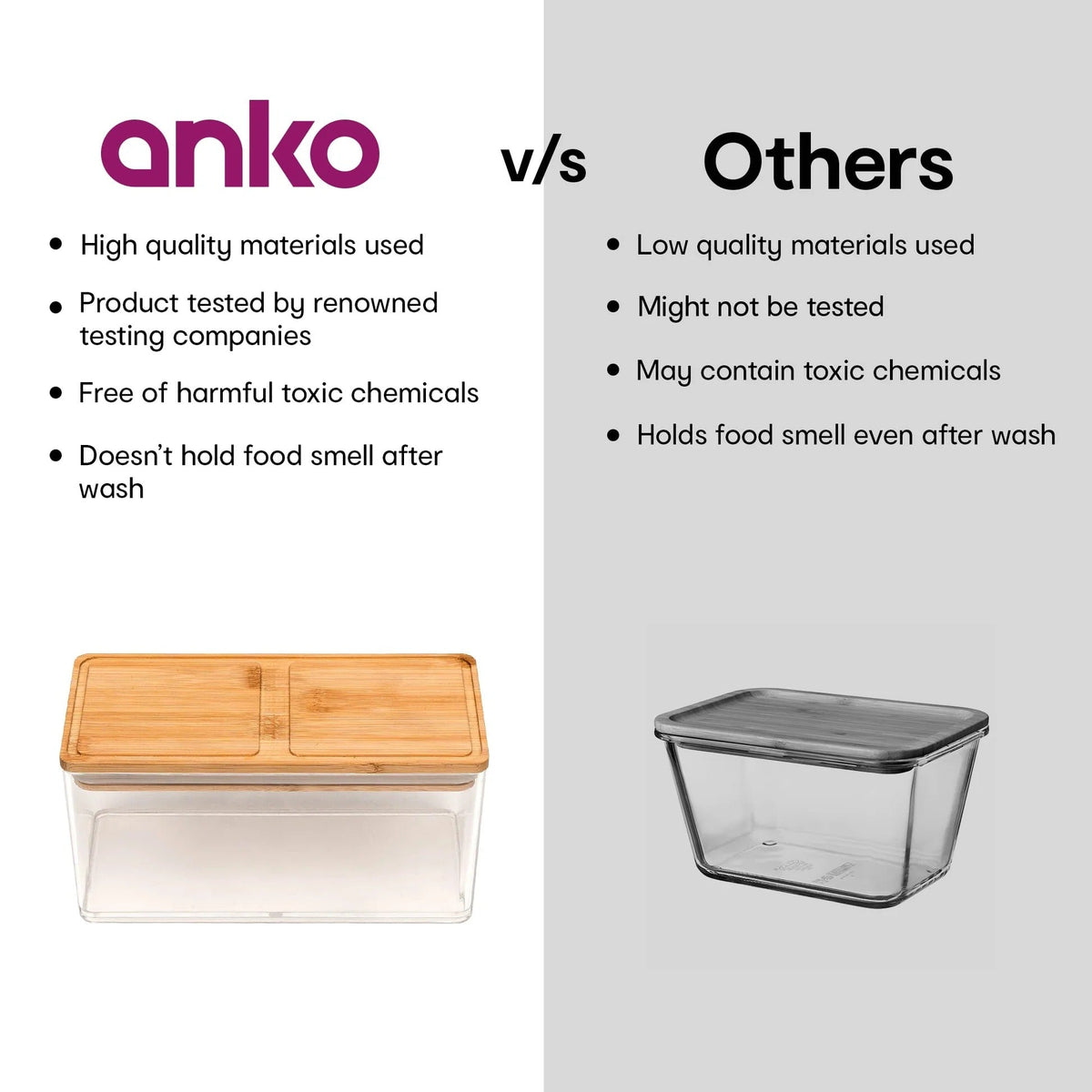Anko 1 Litre Acrylic Airtight Food Storage Container with Bamboo Wood Lid | BPA-Free | Clear