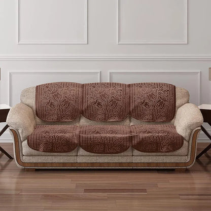 Cloth Fusion Italian Velvet Sofa Cover 5 Seater Set Perfect Floral Embossed Sofa Cover 3 Seater and 2 Seater Brown