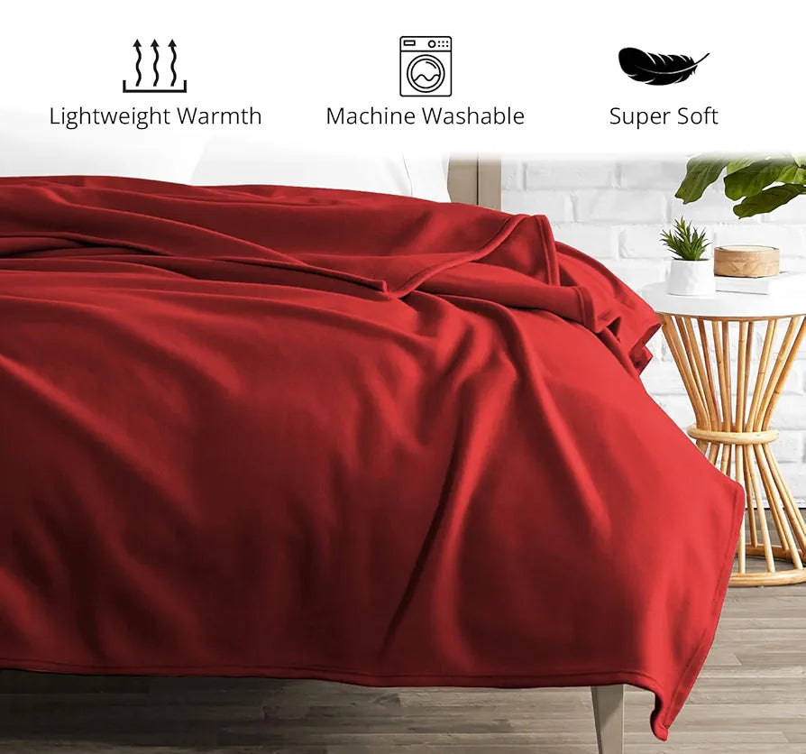 Cloth Fusion Polar Fleece AC Blanket for Winter Single Bed Soft Woolen Blanket for Travel & Sleeping Red
