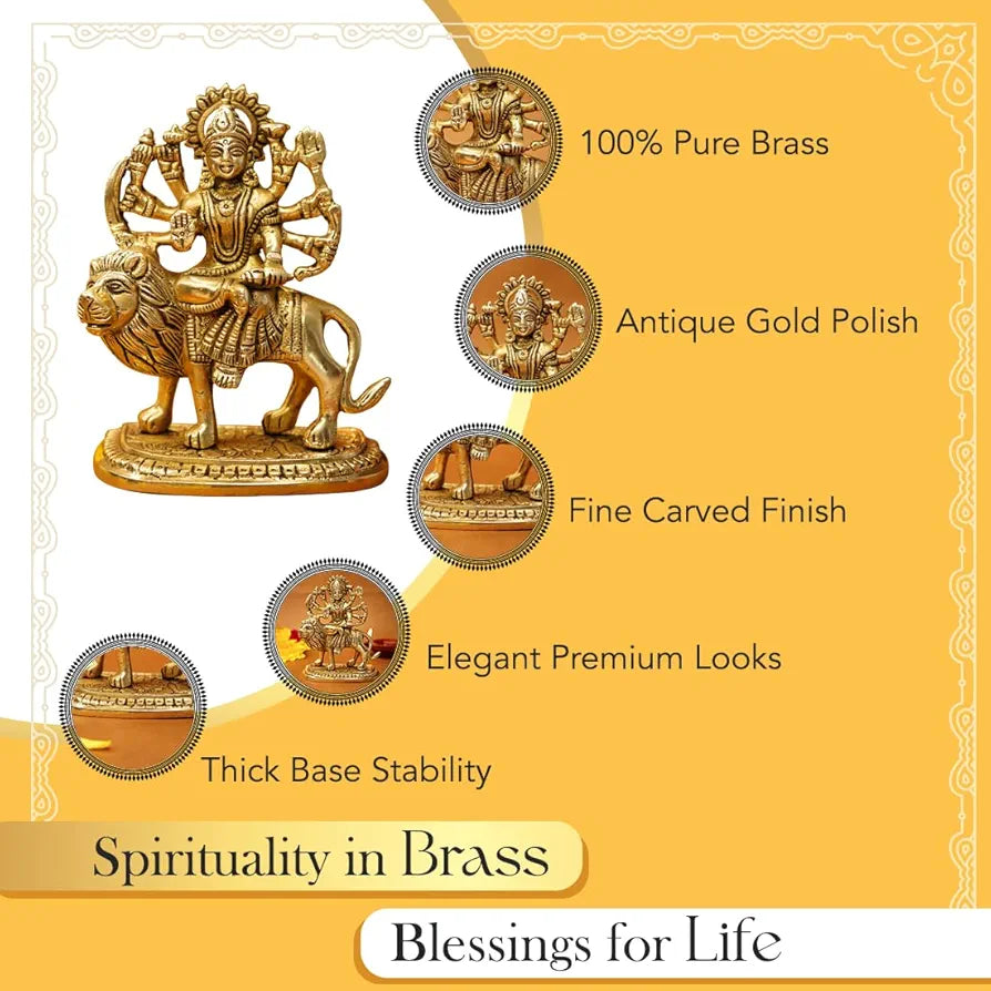Ekhasa Pure Brass Durga Maa Idol Sherawali MATA Murti Durga Maa - Large