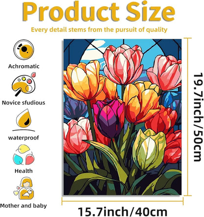 TREXEE Flower DIY Paint by Numbers Kit for Adults & Kids - Oil Paint by Numbers for Adults Beginner, Tulip Flowers Acrylic Paint by Numbers for Gift Home Wall Decor PNB 