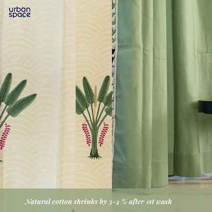 Urban Space Cotton Curtains for Door Combo Set of 3 Room Darkening Curtains for Home Decor Palm Lagoon Green & Aura Green