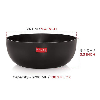 Hazel Hard Anodised Tasra 3 mm Deep Aluminium Anodized Frying Tasla Kadai (Black 23.3 cm 3200 ml)
