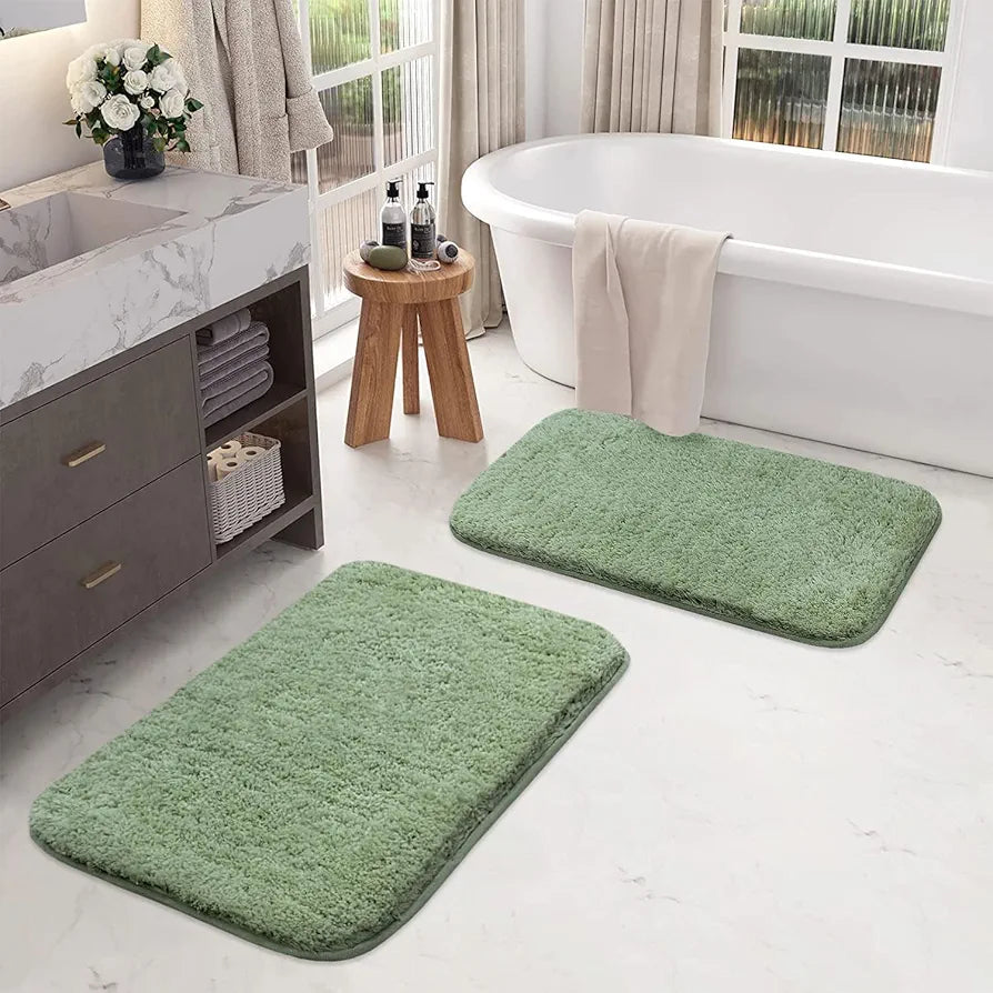 Luxe Home International Bath Mat Super Soft Ultra Absorbent Rectangular Mat Colour Pastel Green (Pack of 2)