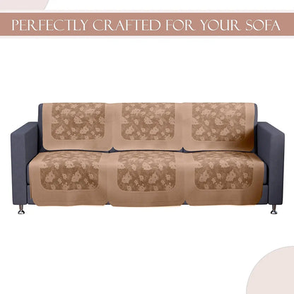 Kuber Industries Set of 10 Net Anti-Skid Sofa Cover 5-Seater Self Net Hawaii Camel Brown