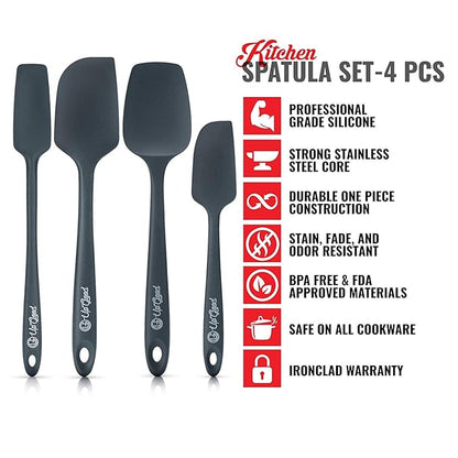 P-Plus International Professional Grade 4-Piece Silicone Spatula Set 315C Heat Black