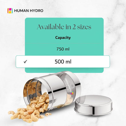 Human Hydro Stainless Steel Storage Container 500ml with Transparent Window Airtight Lid Glossy Finish
