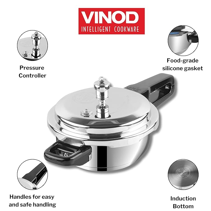 Vinod Stainless Steel Pressure Cooker 3.5 Litres | Also use as Deep Fry pan | Sandwich Bottom