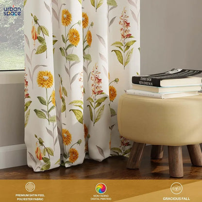 Urban Space Digital Printed Blackout Curtains for Door Bedroom Room Darkening Blackout Kids Decorative Curtains Cone Flower Yellow