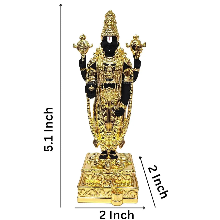 Gold Art India Lord Tirupati Balaji Gold Plated Idol with Black Terracotta Finish