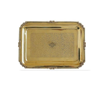 Indian Art Villa Brass Serving Tray Rectangular Shape With Beeding