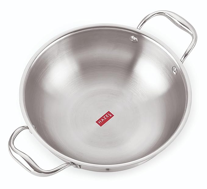 Hazel Triply Stainless Steel Kadai Triply Kadai Steel 1.5 litres Induction Bottom