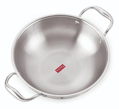Hazel Triply Stainless Steel Kadai Triply Kadai Steel 1.5 litres Induction Bottom