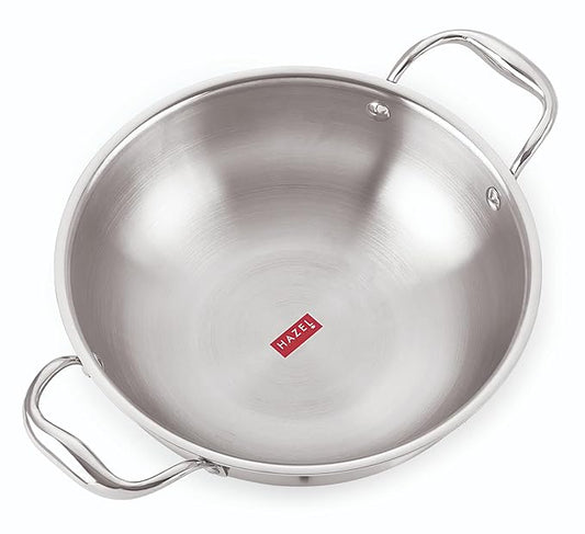 Hazel Triply Stainless Steel Cookware I Triply Kadai Steel 1.2 litres I Induction Bottom Triply Cookware
