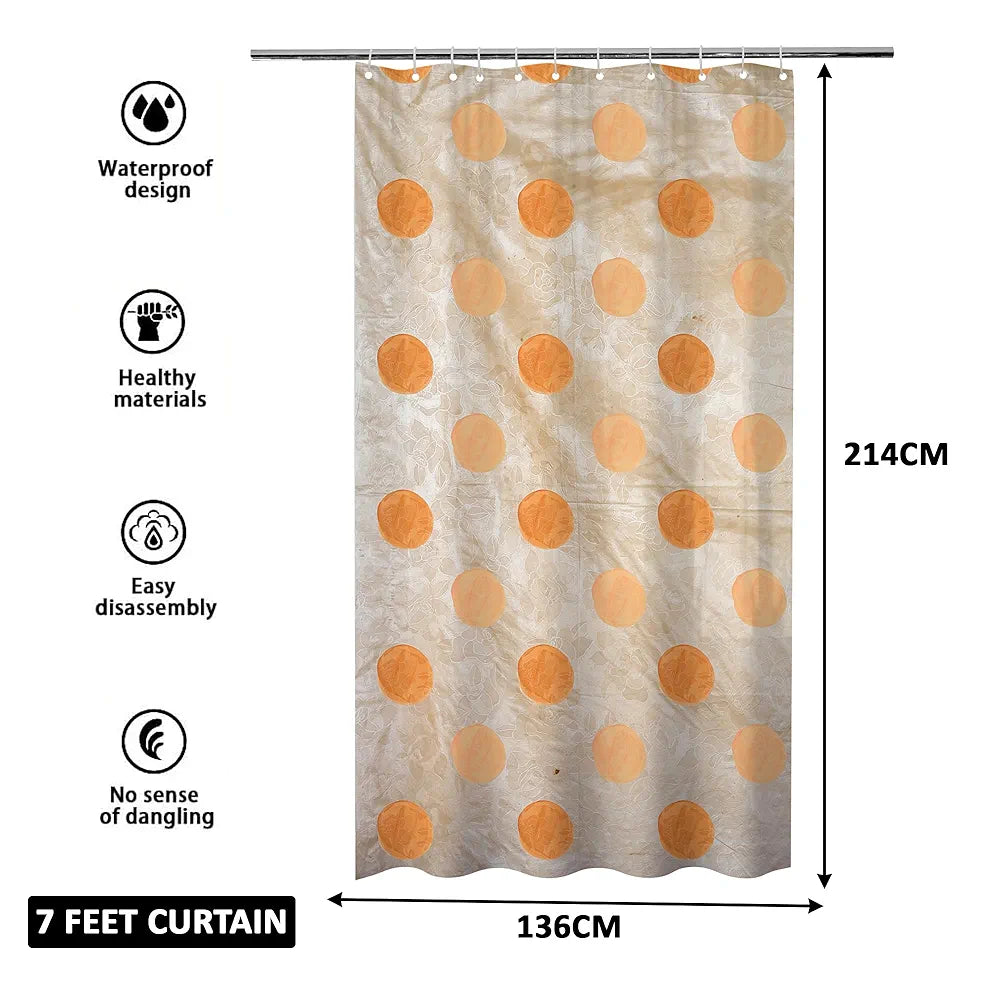 Kuber Industries Shower Curtain Bathroom Shower Curtain 8 Rings Curtain Dot Painting Golden