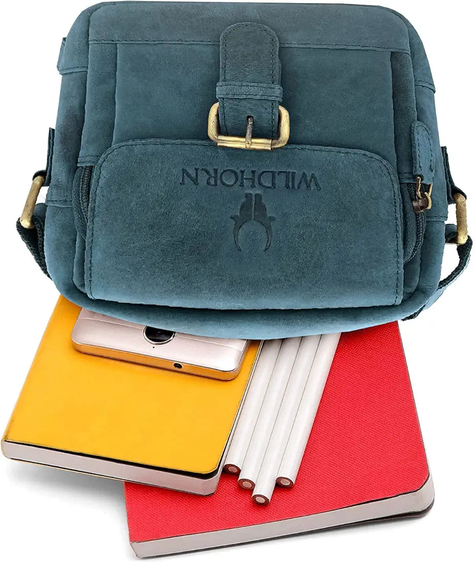 WildHorn Leather Sling Messenger Bag for Men I Multipurpose Crossbody Bag I Travel Bag with Adjustable Strap I Utility Bag I Dimension : L-6 inch W-2.7 inch H-8.5 inch