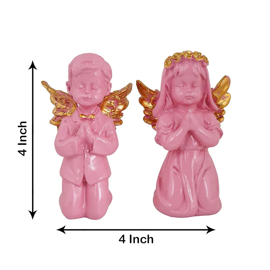 Zart Angel Girl & Wings Boy Sttaue for Home Décor Showpiece Angel Set