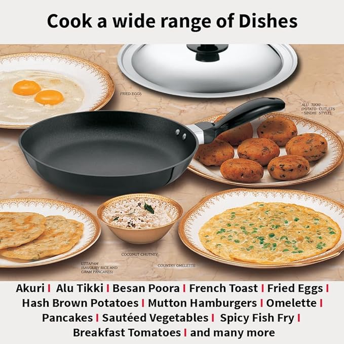 Hawkins Futura 24 cm Frying Pan Non Stick Fry Pan with Stainless Steel Rounded Side Frypan Black