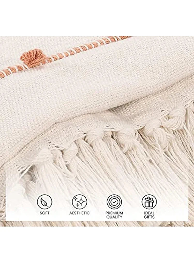Sashaa World Multicolour Striped Comfort Cotton Throw Colour Natural