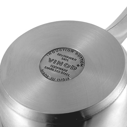 Vinod Two Tone Stainless Steel Saucepan with Glass Lid - 1.1 Litre, 14 cm | 6.2mm Thick | Triply Saucepot, Sturdy Riveted Handle