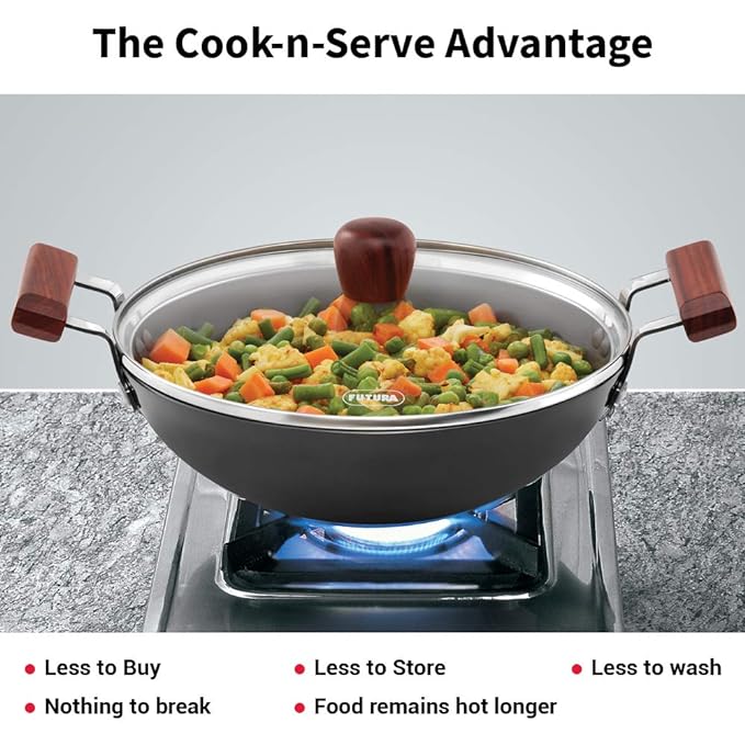 Hawkins Futura Hard Anodised Deep-Fry Pan 2.5L, 26 cm, 3.25 mm with glass lid